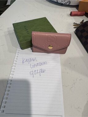 Gucci Pink Embossed Leather Snap Card Case